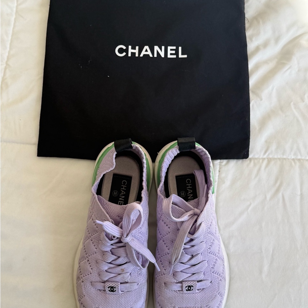 Chanel Women's Lavender and Green Knit Sneakers